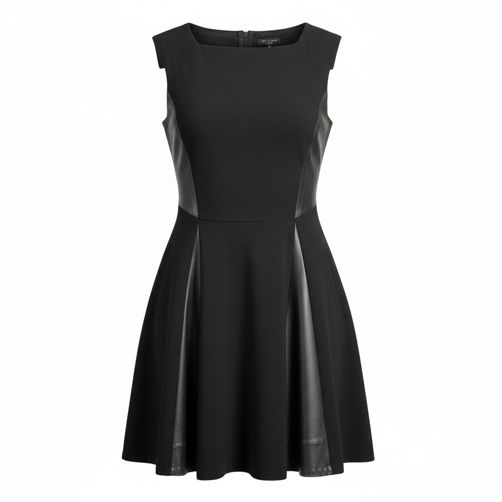 Rag & Bone Black Fit Flare Dress Lamb Leather Panels 8 USA Made Corporate Goth